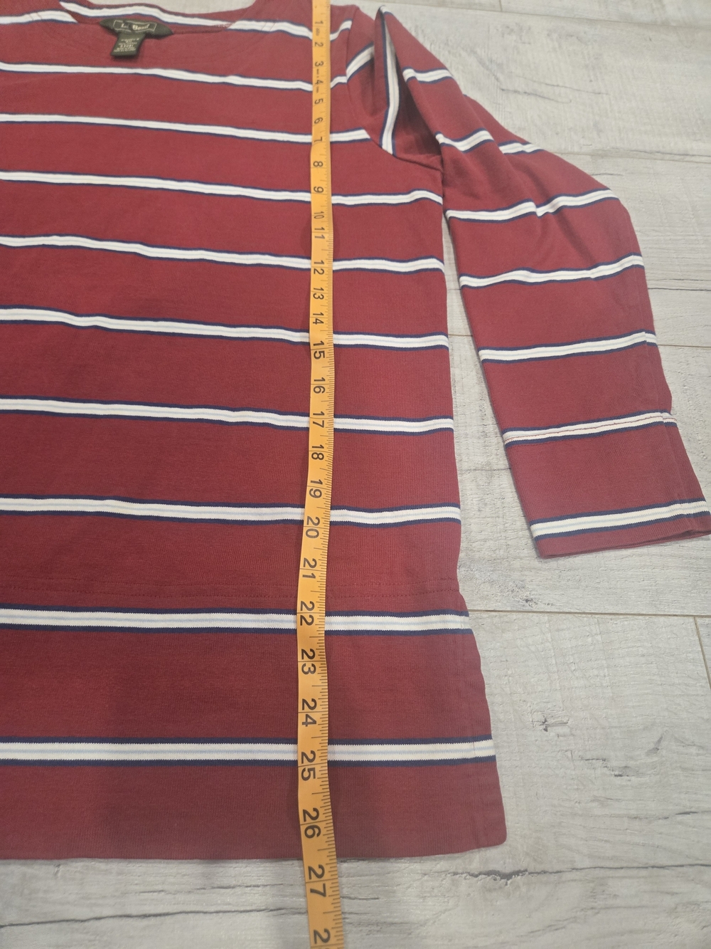 L.L. Bean Red Long-Sleeve Striped Tee with White & Navy Bands - Picture 5 of 6